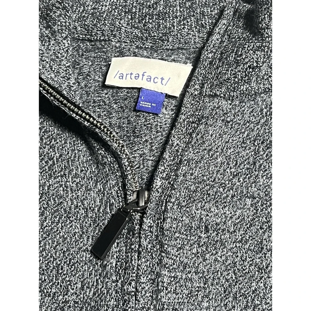Artifact Gray Merino Wool Knit 1/4 Zip Mock Neck Pullover Sweater Men's Large